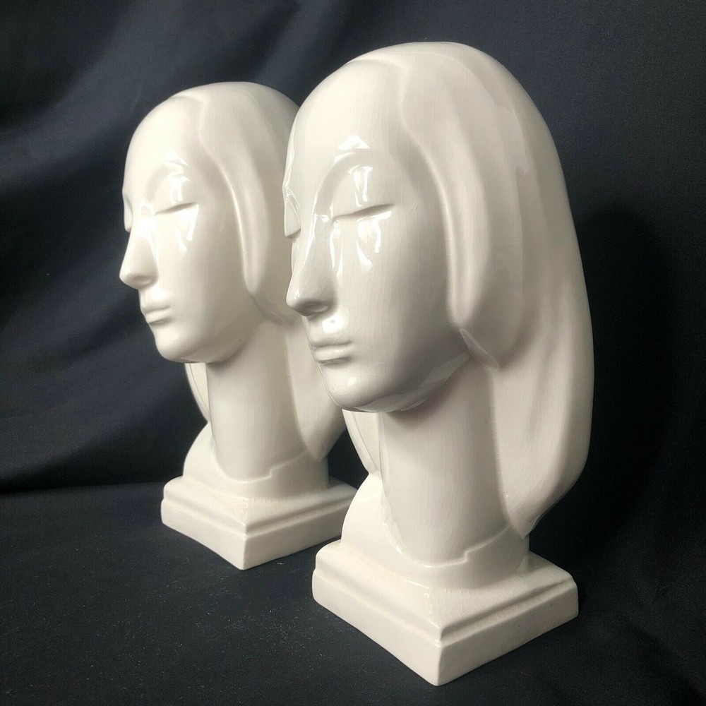 Vintage Art Deco Pair Ceramic Busts Blanc de Chine Frank Graham Holmes (?)